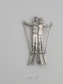 Vintage MFA Museum Of Fine Arts Sterling Silver Romantic Ski Couple Brooch Pin