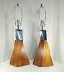 Vintage Mid Century Style Modern Wood And Silver Toned Lamps 1 Pair Table Lamps