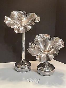 Vintage M M Evolucao Hammered Silver Plated Flora Form Vases Brazil MCM