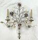 Vintage Maison Bagues Pair Crystal Silver Gilt Iron Urn Wall Sconces Flower