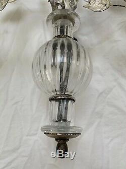 Vintage Maison Bagues PAIR Crystal Silver Gilt Iron Urn Wall Sconces Flower