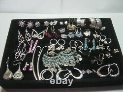 Vintage Massive Job Lot Solid Silver-earings-real Stones Invest Cleaned 30 Pairs