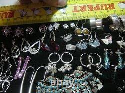 Vintage Massive Job Lot Solid Silver-earings-real Stones Invest Cleaned 30 Pairs