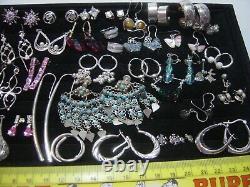 Vintage Massive Job Lot Solid Silver-earings-real Stones Invest Cleaned 30 Pairs