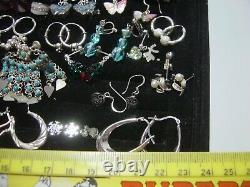 Vintage Massive Job Lot Solid Silver-earings-real Stones Invest Cleaned 30 Pairs