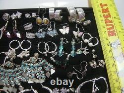 Vintage Massive Job Lot Solid Silver-earings-real Stones Invest Cleaned 30 Pairs