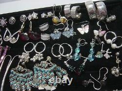 Vintage Massive Job Lot Solid Silver-earings-real Stones Invest Cleaned 30 Pairs