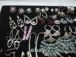 Vintage Massive Job Lot Solid Silver-earings-real Stones Invest Cleaned 30 Pairs