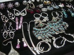 Vintage Massive Job Lot Solid Silver-earings-real Stones Invest Cleaned 30 Pairs