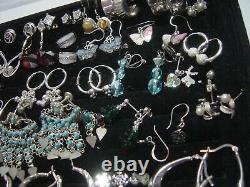 Vintage Massive Job Lot Solid Silver-earings-real Stones Invest Cleaned 30 Pairs