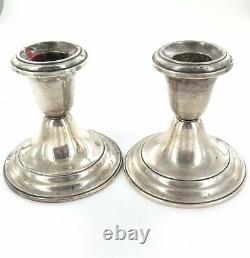 Vintage Matching Pair Gorham Sterling Silver Squat Candlesticks #948