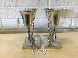 Vintage Mid Cent Modern P Lopez G Mexican Sterling Silver Pair of Candle Holders