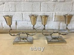 Vintage Mid Cent Modern P Lopez G Mexican Sterling Silver Pair of Candle Holders