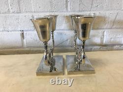 Vintage Mid Cent Modern P Lopez G Mexican Sterling Silver Pair of Candle Holders