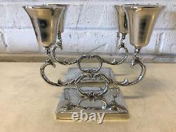 Vintage Mid Cent Modern P Lopez G Mexican Sterling Silver Pair of Candle Holders