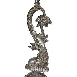 Vintage Mid Century Dolphin Koi Silver Plated Repousse Candlestick Candle Holder
