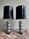 Vintage Mid Century Modern Chrome Stacked Ball Table Lamp Pair Kovacs 70's