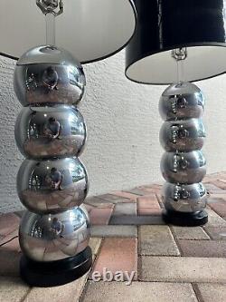 Vintage Mid Century Modern Chrome Stacked Ball Table Lamp Pair Kovacs 70's