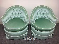Vintage Mid Century Modern MCM Silver Craft Green Velvet Chairs Pair