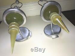 Vintage Mid Century Modern Pair Wall Sconces Lamps Jade Color Lucite