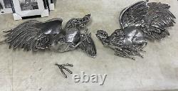 Vintage Mid Century Pair of Decorative Silver Plated Fighting Roosters Cocks USA