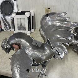 Vintage Mid Century Pair of Decorative Silver Plated Fighting Roosters Cocks USA