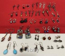 Vintage Modern 925 Signed Sterling Silver Earrings with Stones MIX LOT 30 Pairs