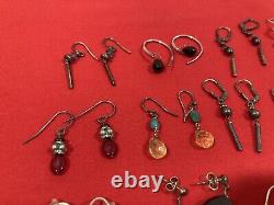 Vintage Modern 925 Signed Sterling Silver Earrings with Stones MIX LOT 30 Pairs