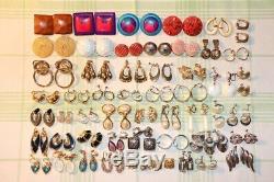 Vintage Modern LOT 53 Pairs CLIP Screw EARRINGS Gold & Silver Tone FAUX Pearl