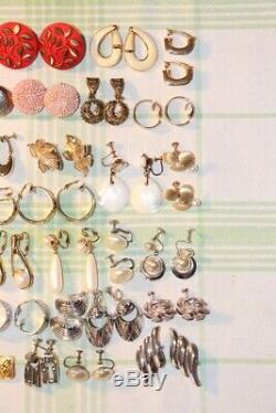Vintage Modern LOT 53 Pairs CLIP Screw EARRINGS Gold & Silver Tone FAUX Pearl