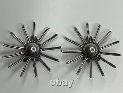 Vintage Modernist Gustav Hauber 835 Silver Sunburst Starburst Clip Earrings MCM