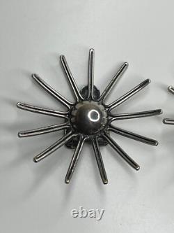 Vintage Modernist Gustav Hauber 835 Silver Sunburst Starburst Clip Earrings MCM