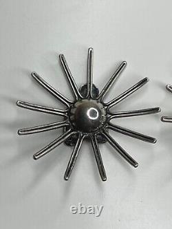 Vintage Modernist Gustav Hauber 835 Silver Sunburst Starburst Clip Earrings MCM