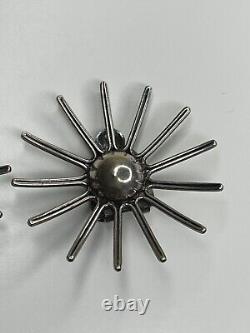 Vintage Modernist Gustav Hauber 835 Silver Sunburst Starburst Clip Earrings MCM