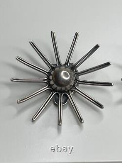 Vintage Modernist Gustav Hauber 835 Silver Sunburst Starburst Clip Earrings MCM