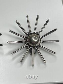 Vintage Modernist Gustav Hauber 835 Silver Sunburst Starburst Clip Earrings MCM