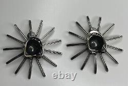 Vintage Modernist Gustav Hauber 835 Silver Sunburst Starburst Clip Earrings MCM