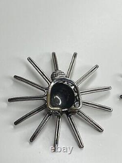 Vintage Modernist Gustav Hauber 835 Silver Sunburst Starburst Clip Earrings MCM