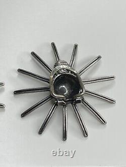 Vintage Modernist Gustav Hauber 835 Silver Sunburst Starburst Clip Earrings MCM