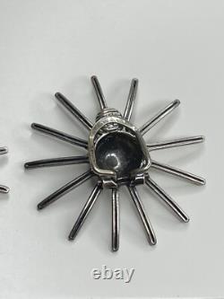 Vintage Modernist Gustav Hauber 835 Silver Sunburst Starburst Clip Earrings MCM