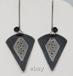 Vintage Modernist Studio Handmade Signed YAEL Sterling Silver EARRINGS