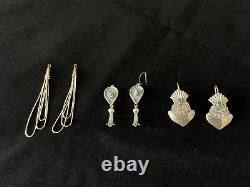Vintage Native American Silver Earrings 3 Pairs- Sterling/Turquiose/Aquamarine
