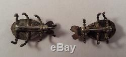 Vintage Navajo Indian Sterling Silver Turquoise Bug Pin Brooch Pair