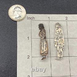 Vintage Navajo Man Woman Figures Silver Brooch Pin Pair
