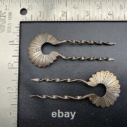 Vintage Navajo Native Sterling Silver Hand Stamped Hair Pin Pair