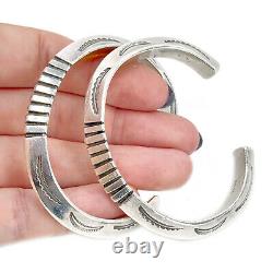 Vintage Navajo Old Pawn Tribal Cuff Knife Edge Bracelet Pair Sterling Silver