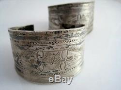 Vintage North African Berber Wide Bracelets Cuffs Pair Silver