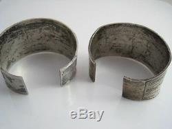 Vintage North African Berber Wide Bracelets Cuffs Pair Silver