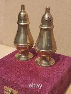 Vintage Old Antique Brass decorative presenting box salt & pepper pots pair