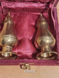 Vintage Old Antique Brass decorative presenting box salt & pepper pots pair